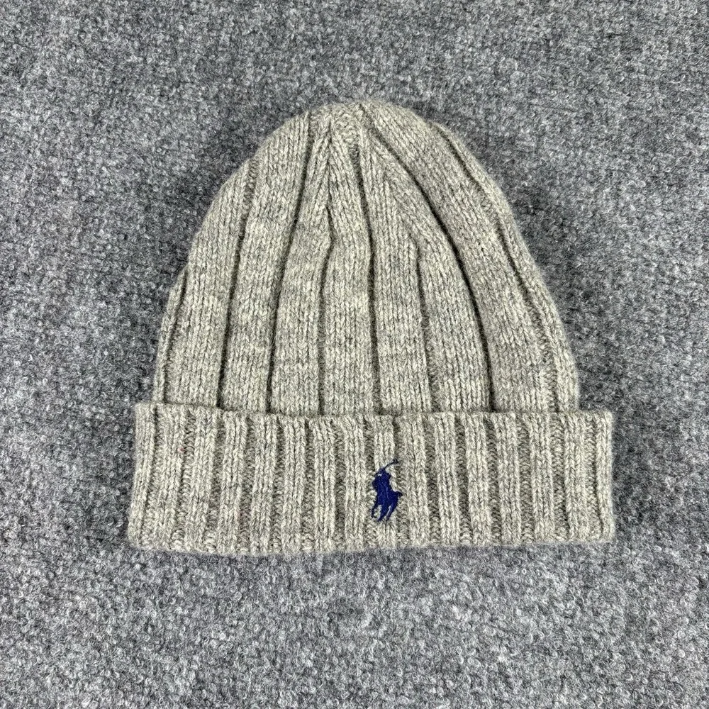 Polo Ralph Lauren Beanie Boys Gray Wool Blend Ribbed Knit Pony Logo Preppy Kids